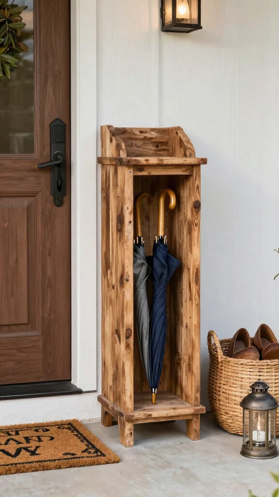 10 Entryway Umbrella Stand Ideas for a Stylish Practical Entrance Detail - 2. Rustic Wooden Stand 1