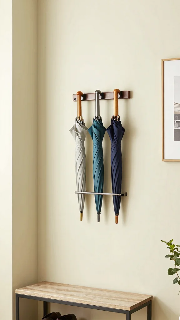 10 Entryway Umbrella Stand Ideas for a Stylish Practical Entrance Detail - 4. Wall-Mounted Umbrella Rack 1