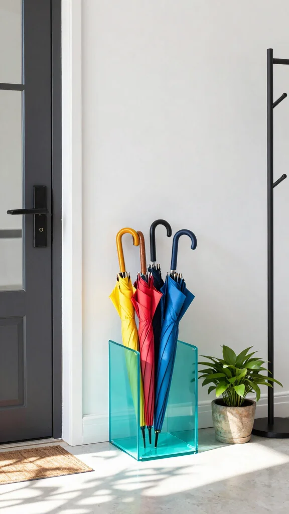10 Entryway Umbrella Stand Ideas for a Stylish Practical Entrance Detail - 8. Colorful Acrylic Stand 1