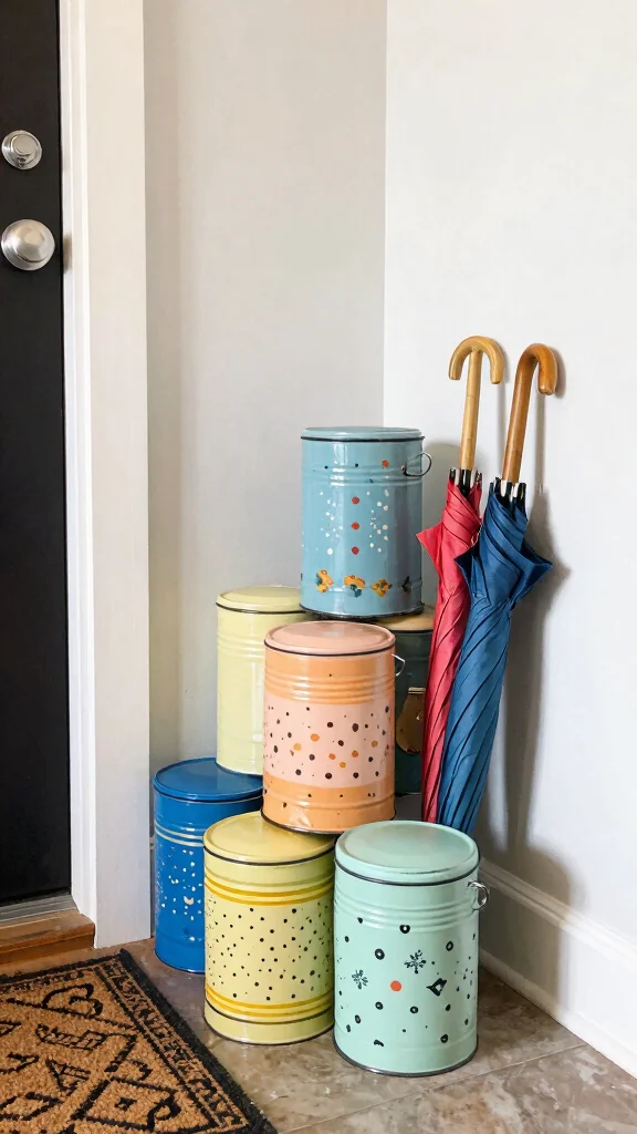 10 Entryway Umbrella Stand Ideas for a Stylish Practical Entrance Detail - 9. DIY Painted Canisters 1
