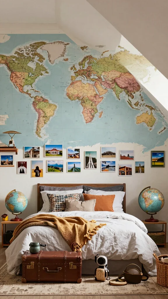 11 Attic Girls Bedroom Ideas for a Dreamy Beautiful Top-Floor Room - 10. Travel-Inspired Decor 1