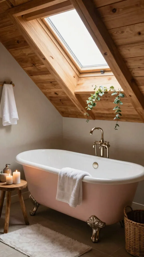 11 Attic Jack-and-Jill Bathroom Ideas for a Shared Stylish Top-Floor Space - 2. Cozy Freestanding Bathtub Under Eaves 1