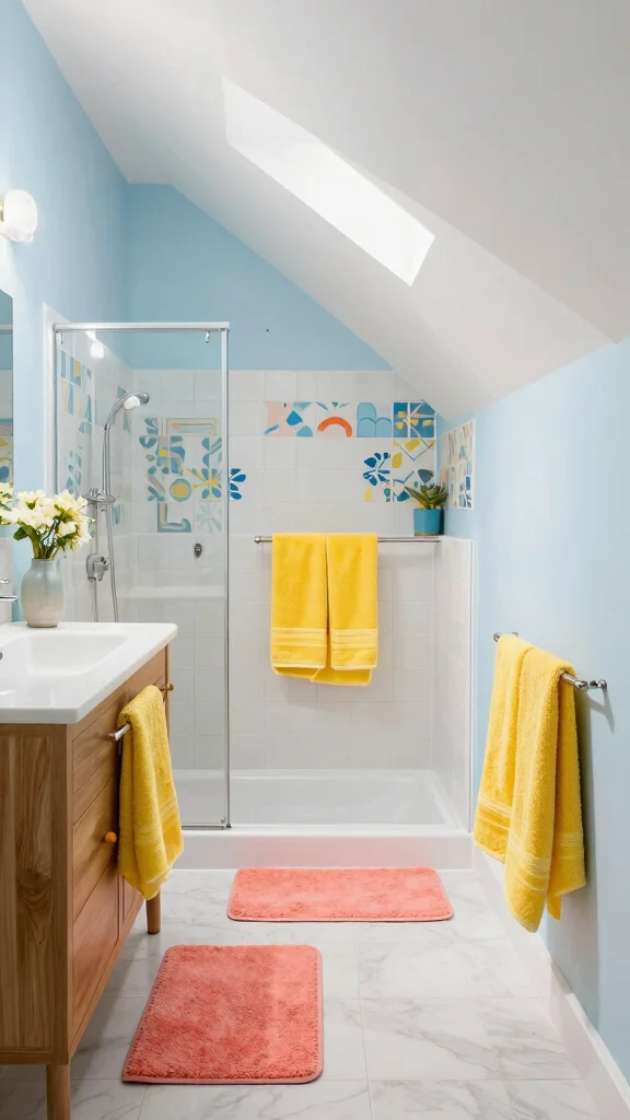 11 Attic Jack-and-Jill Bathroom Ideas for a Shared Stylish Top-Floor Space - 7. Bright Color Schemes 1