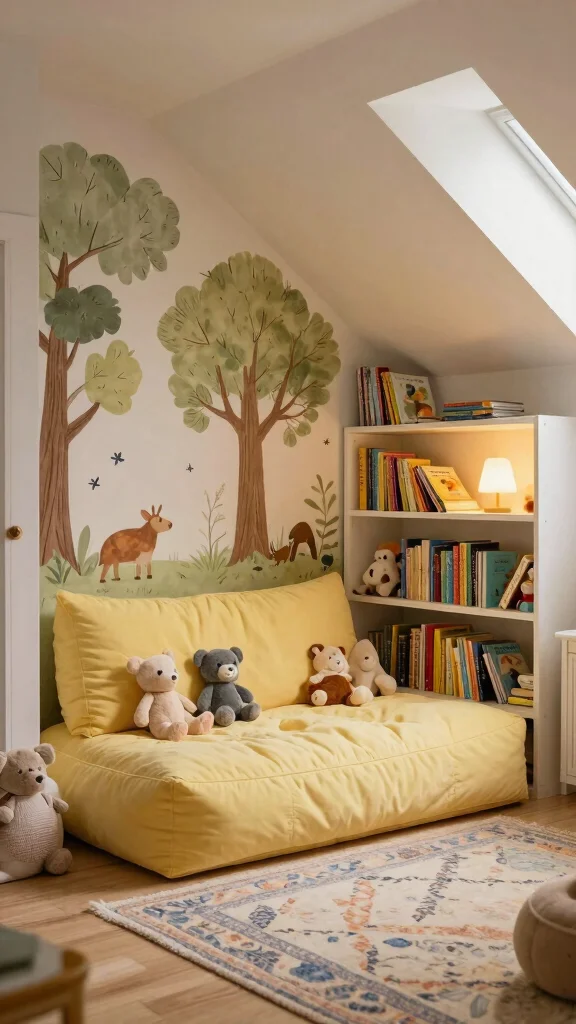 11 Attic Nursery Ideas With Slanted Ceilings for a Unique Baby Room - 1. Cozy Reading Nook Under the Eaves 1