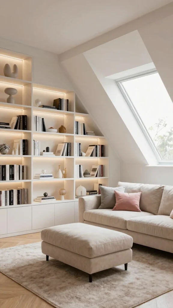 11 Attic TV Room Ideas With Sloped Ceilings for a Cozy Viewing Space - 2. Use Built-in Furniture 1