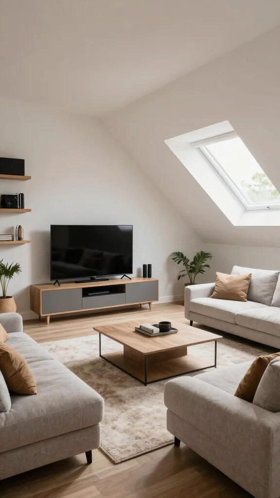 11 Attic TV Room Ideas With Sloped Ceilings for a Cozy Viewing Space - 4. Create a Functional Layout 1