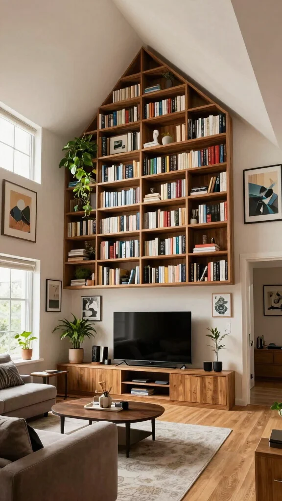 11 Attic TV Room Ideas With Sloped Ceilings for a Cozy Viewing Space - 6. Utilize Vertical Space 1