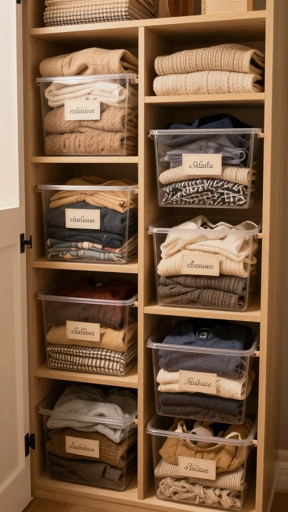 11 Attic Wardrobe Ideas With Sloped Ceilings for a Space-Smart Storage - 10. Seasonal Swaps with Storage Bins 1
