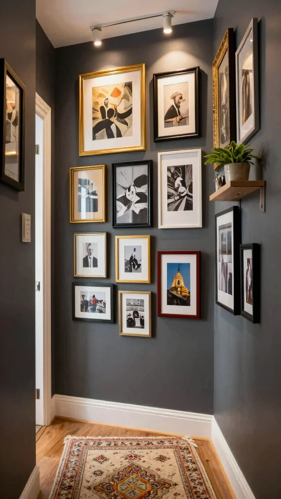 11 Dark Narrow Hallway Ideas for a Moody Dramatic Entrance - 5. Create a Gallery Wall 1