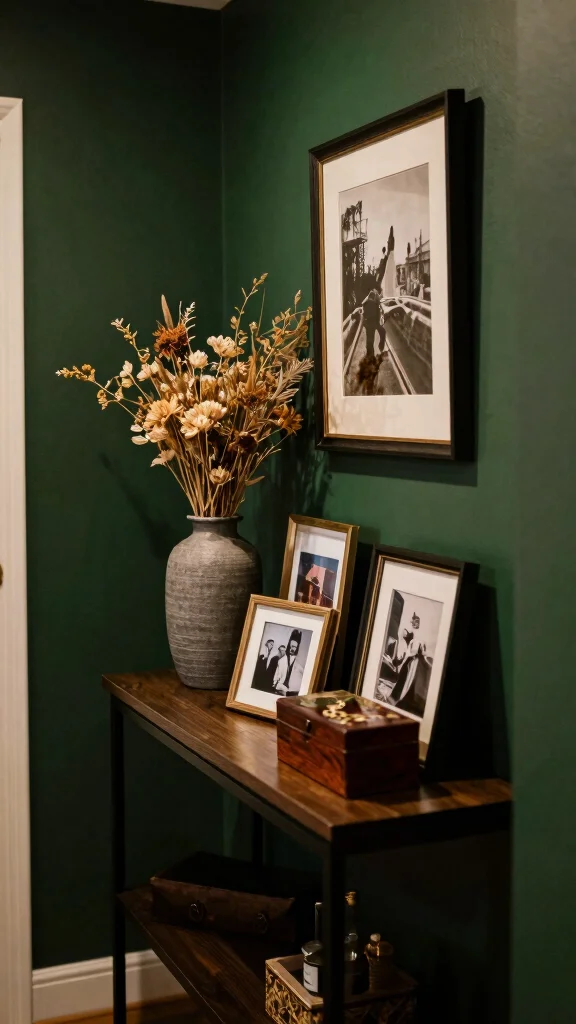 11 Dark Narrow Hallway Ideas for a Moody Dramatic Entrance - 9. Layering Accessories 1