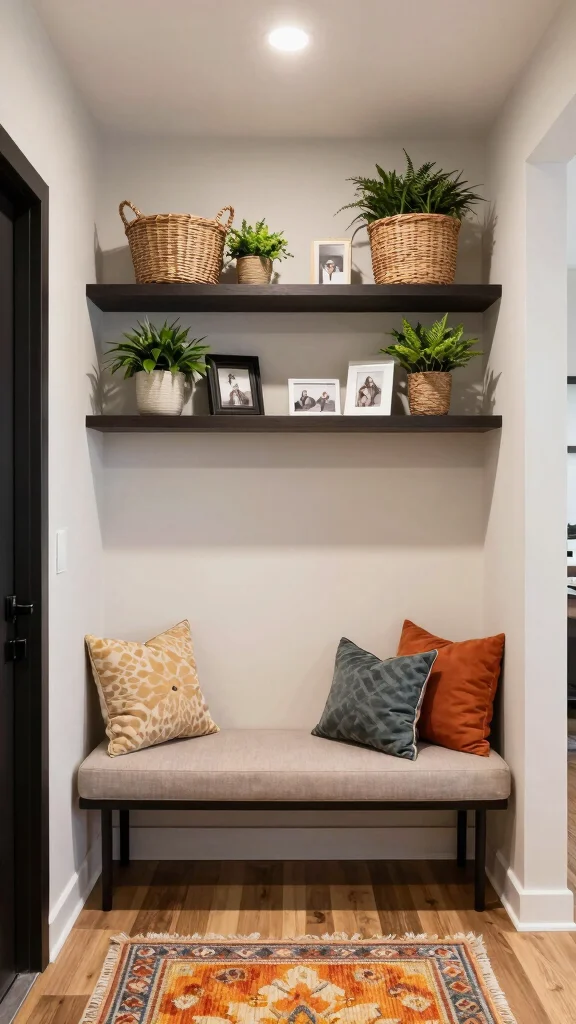 11 Entryway Drop Zone With Bench Ideas for a Complete Organized Space - 4. Open Shelving Above the Bench 1