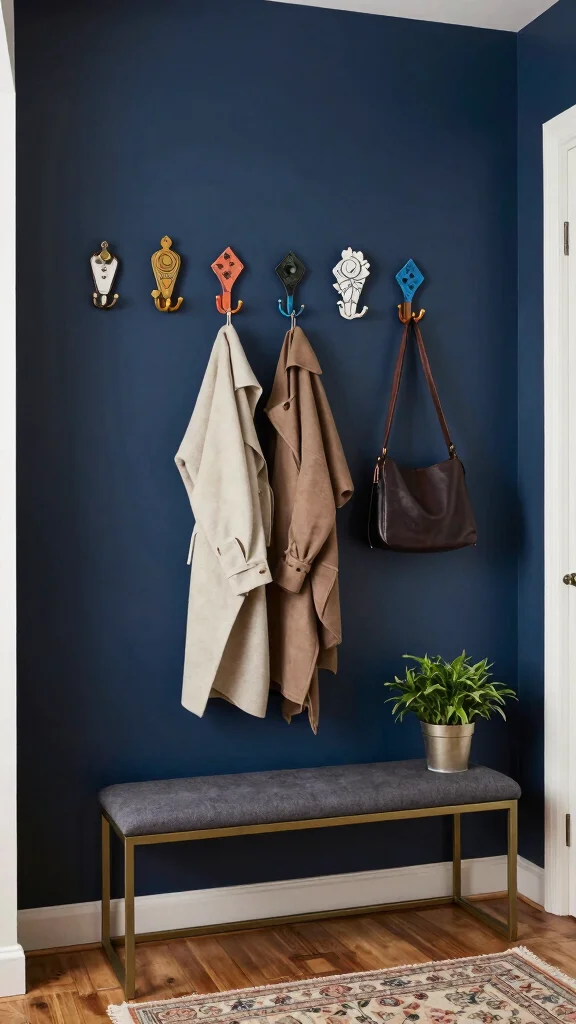 11 Entryway Drop Zone With Bench Ideas for a Complete Organized Space - 5. Decorative Hooks 1