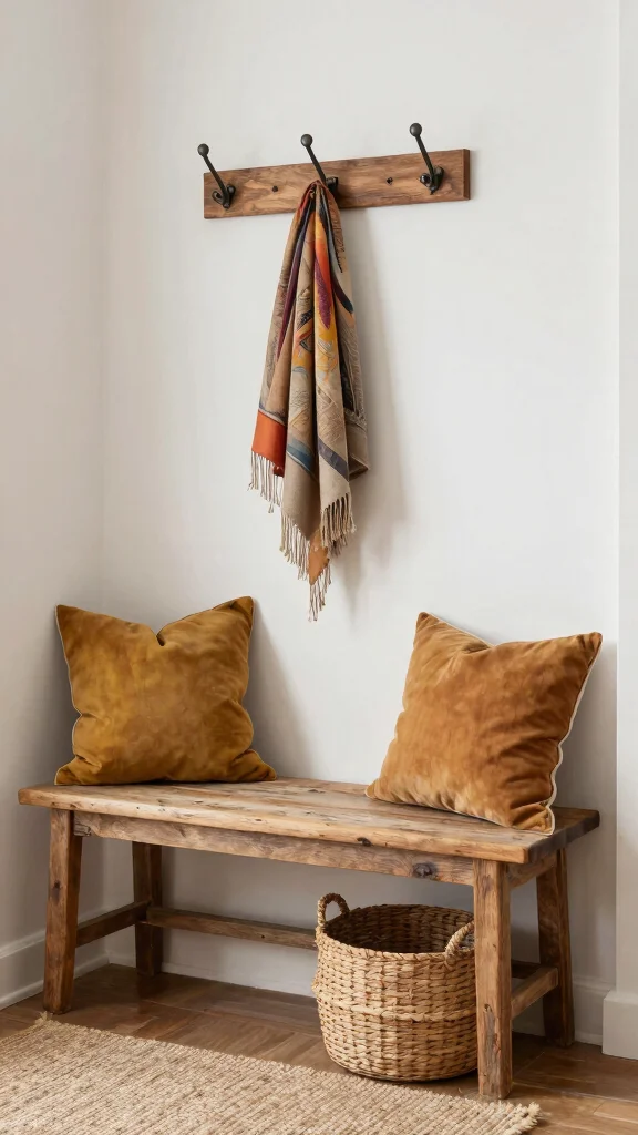 11 Entryway Drop Zone With Bench Ideas for a Complete Organized Space - 6. Weathered Wood Touches 1