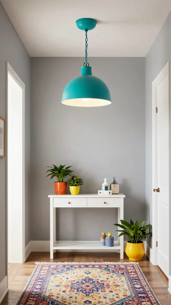 11 Entryway Flush Mount Light Fixture Ideas for a Clean Bright Ceiling - 8. Colorful Pop for an Inviting Atmosphere 1