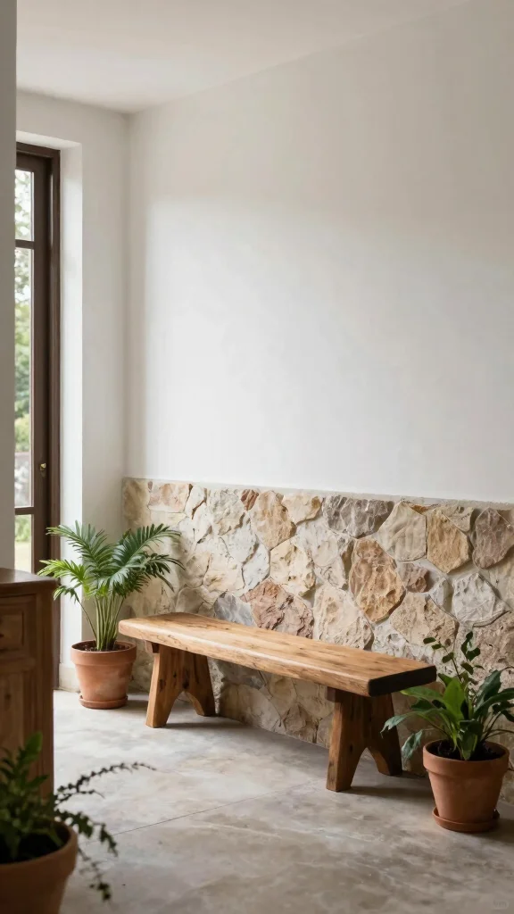 11 Entryway Half-Wall Paneling Ideas for a Textured Two-Tone Finish - 10. Nature-Inspired Textures 1