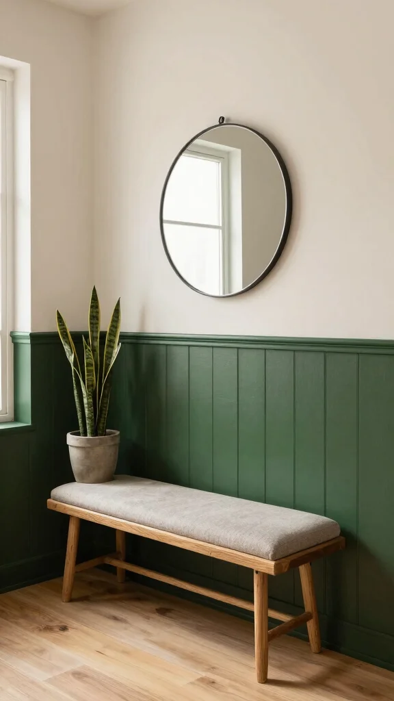11 Entryway Half-Wall Paneling Ideas for a Textured Two-Tone Finish - 2. Bold Two-Tone Statement 1