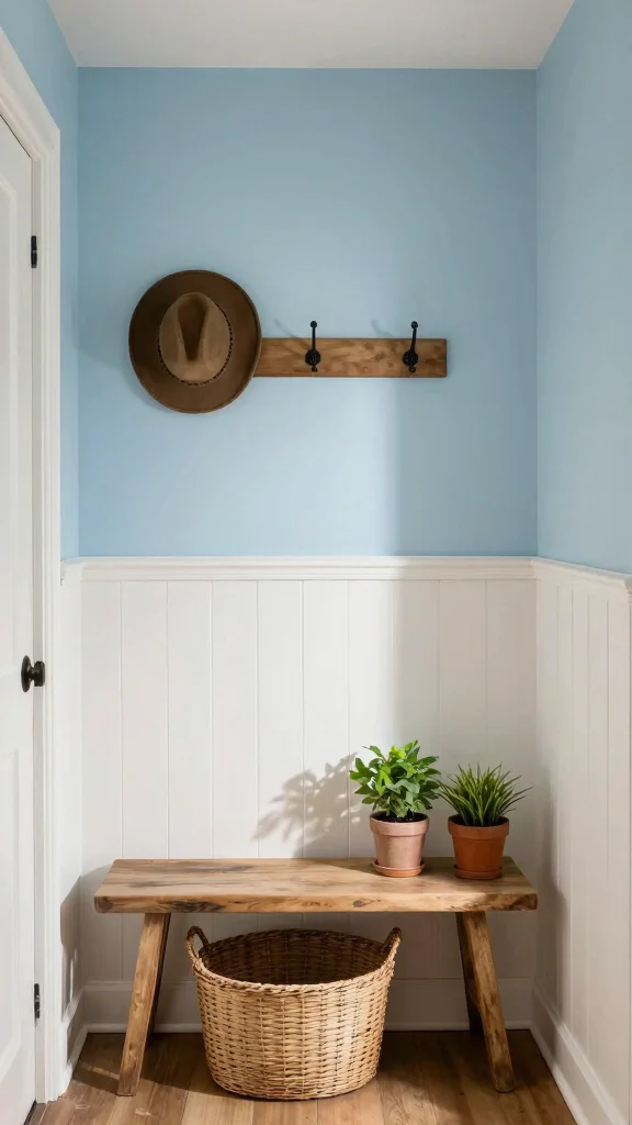 11 Entryway Half-Wall Paneling Ideas for a Textured Two-Tone Finish - 3. Farmhouse Chic with Beadboard 1