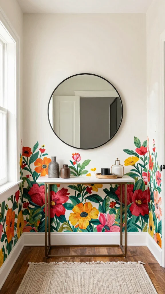 11 Entryway Half-Wall Paneling Ideas for a Textured Two-Tone Finish - 7. Creative Use of Wallpaper 1