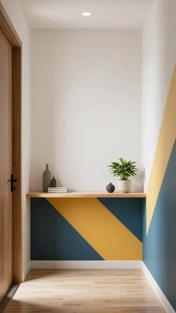 11 Entryway Half-Wall Paneling Ideas for a Textured Two-Tone Finish - 9. Geometric Patterns for Modern Flair 1