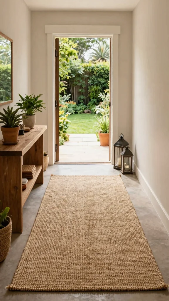11 Entryway Jute Rug Ideas for a Natural Textured Warm Floor - 6. Indoor-Outdoor Transition 1