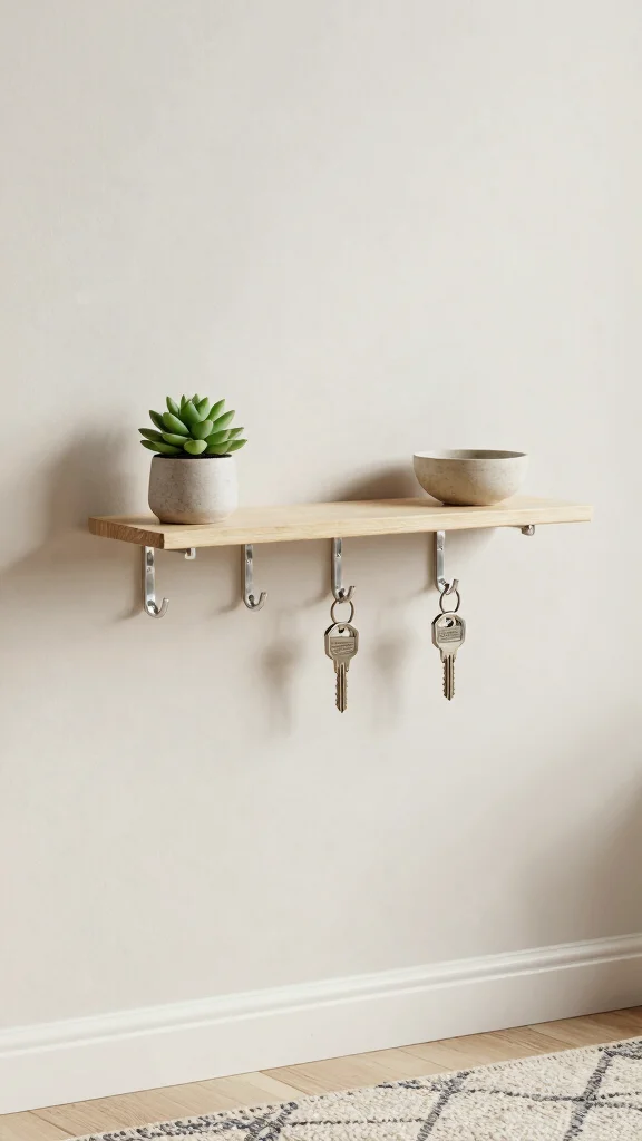 11 Entryway Key and Mail Holder Ideas for a Clutter-Free Organized Space - 1. Floating Shelf with Hooks 1
