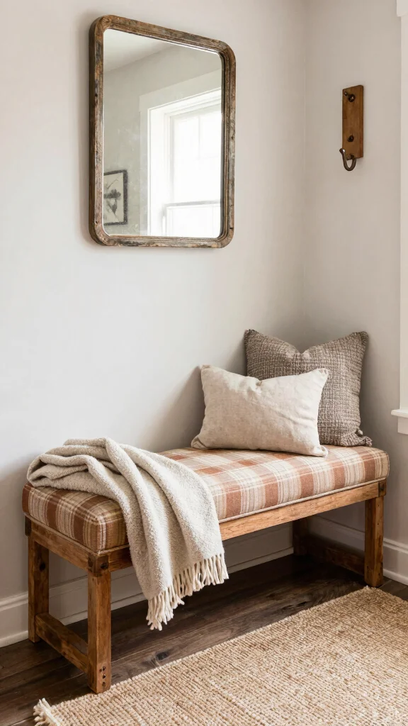 11 Entryway Upholstered Bench Ideas for a Comfortable Stylish Entrance - 5. Rustic Charm 1