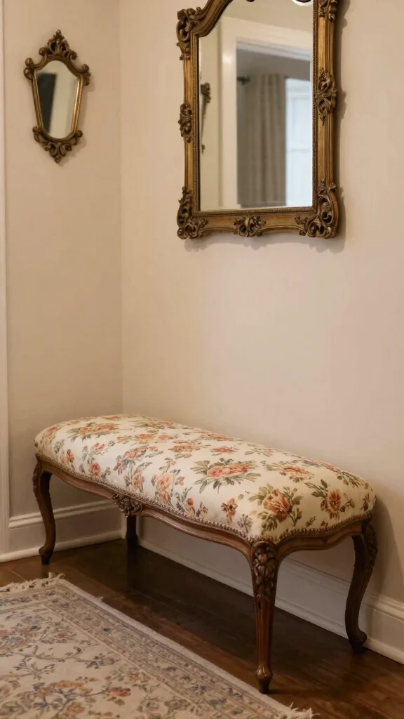 11 Entryway Upholstered Bench Ideas for a Comfortable Stylish Entrance - 7. Vintage-Inspired Upholstered Bench 1