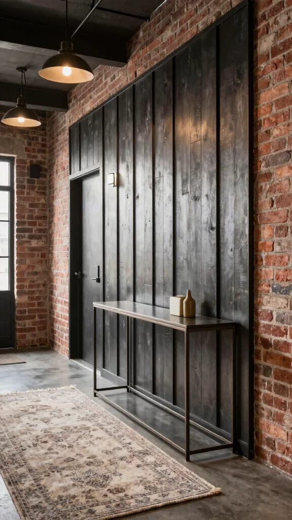 11 Hallway Board-and-Batten Ideas for a Classic Charming Wall Detail - 9. Industrial Style Meets Board-and-Batten 1