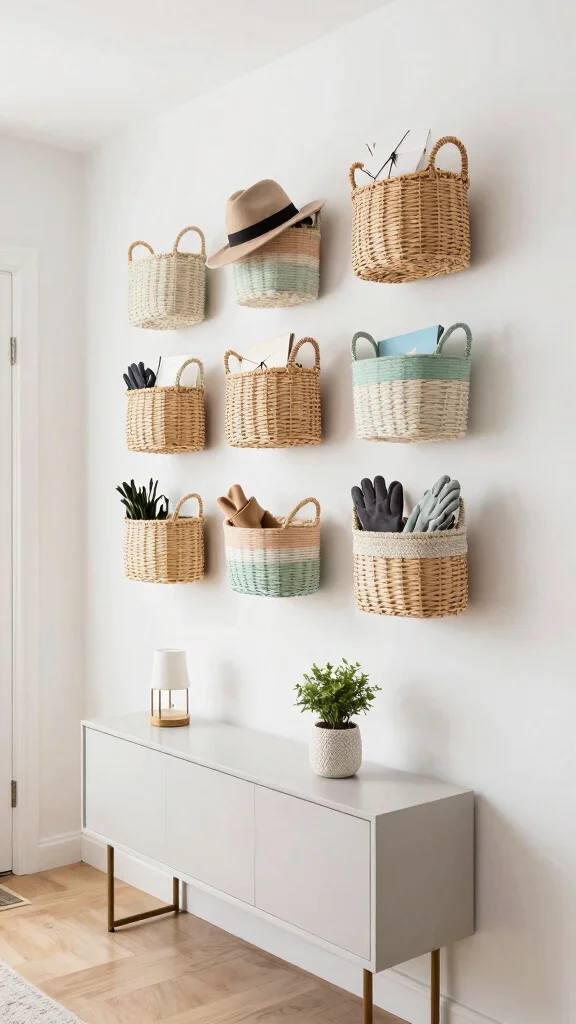 11 Hallway Drop Zone Ideas for a Tidy Functional Everyday Entrance - 4. Decorative Floating Baskets 1