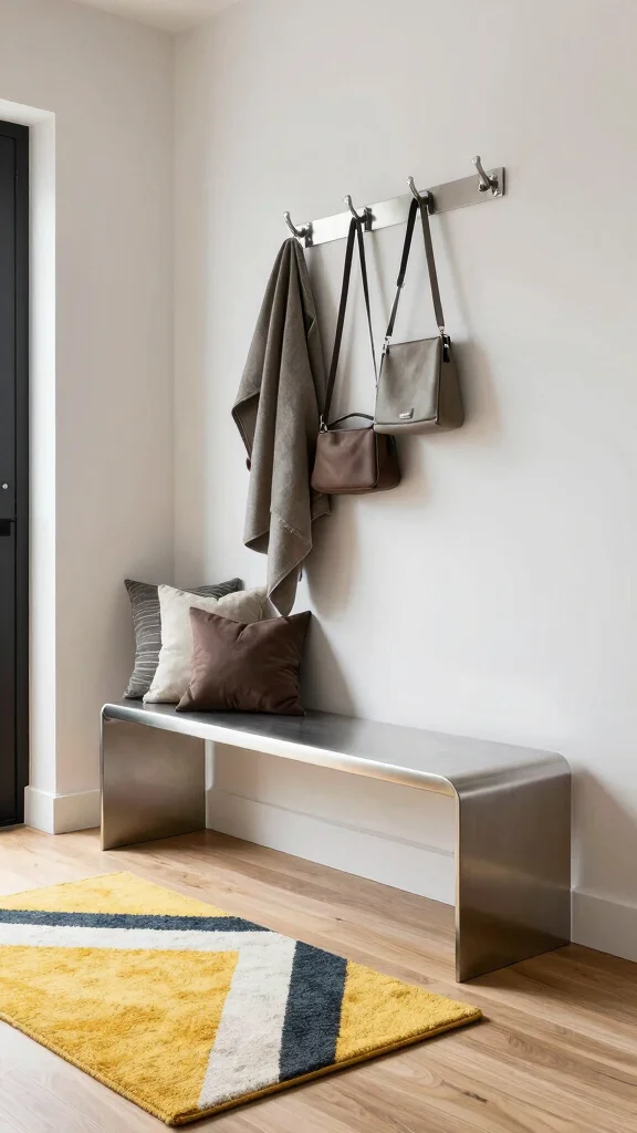 11 Hallway Entryway Bench Ideas for a Welcoming Functional Space - 4. Minimalist Metal Bench 1