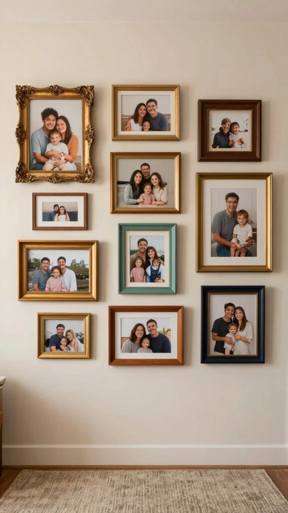 11 Hallway Family Picture Wall Ideas for a Personal Warm Display - 1. Eclectic Frame Gallery 1