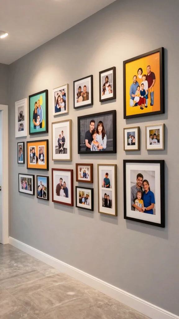 11 Hallway Family Picture Wall Ideas for a Personal Warm Display - 9. Art and Photo Fusion 1