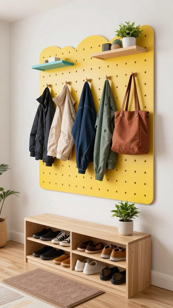 11 Hallway Jacket Storage Ideas for a Tidy Accessible Entrance - 6. Magnetic or Pegboard Solutions 1