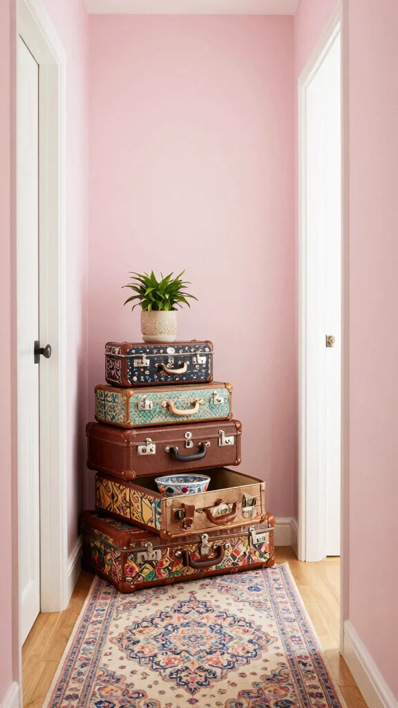 11 Hallway Key Storage Ideas for a Tidy Accessible Entrance - 7. Vintage Suitcase Storage 1