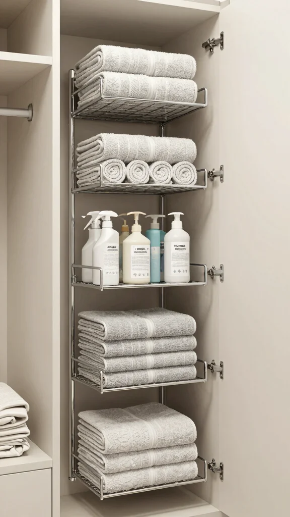 11 Hallway Linen Closet Built-In Ideas for a Seamless Organized Space - 4. Vertical Pull-Out Racks for Space Efficiency 1