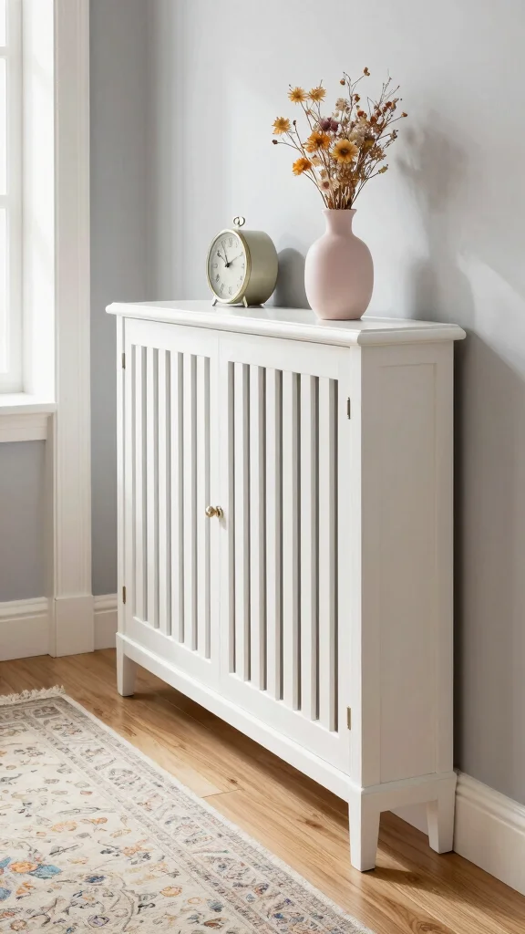 11 Hallway Radiator Cover Decor Ideas for a Stylish Functional Detail - 1. Elegant Whitewashed Wood Cover 1