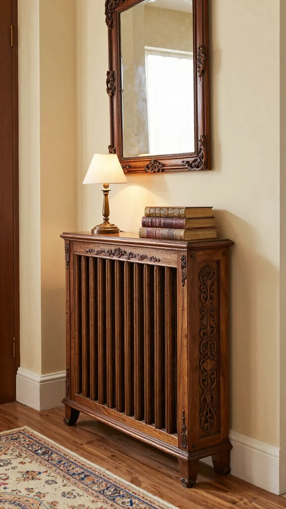11 Hallway Radiator Cover Decor Ideas for a Stylish Functional Detail - 3. Antique-Style Wooden Cover 1