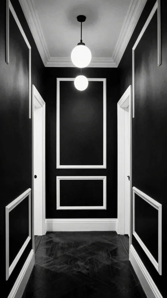 11 Hallway and Stairs Paint Color Ideas for a Cohesive Beautiful Flow - 11. Monochrome Magic with Black and White 1