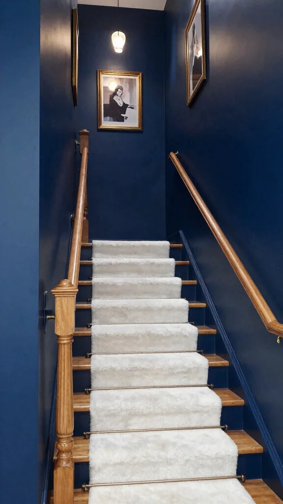 11 Hallway and Stairs Paint Color Ideas for a Cohesive Beautiful Flow - 2. Bold Navy for Drama and Depth 1