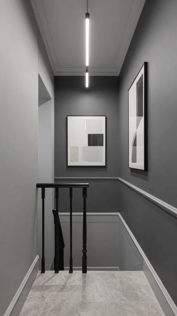11 Hallway and Stairs Paint Color Ideas for a Cohesive Beautiful Flow - 7. Elegant Grays for Modern Sophistication 1
