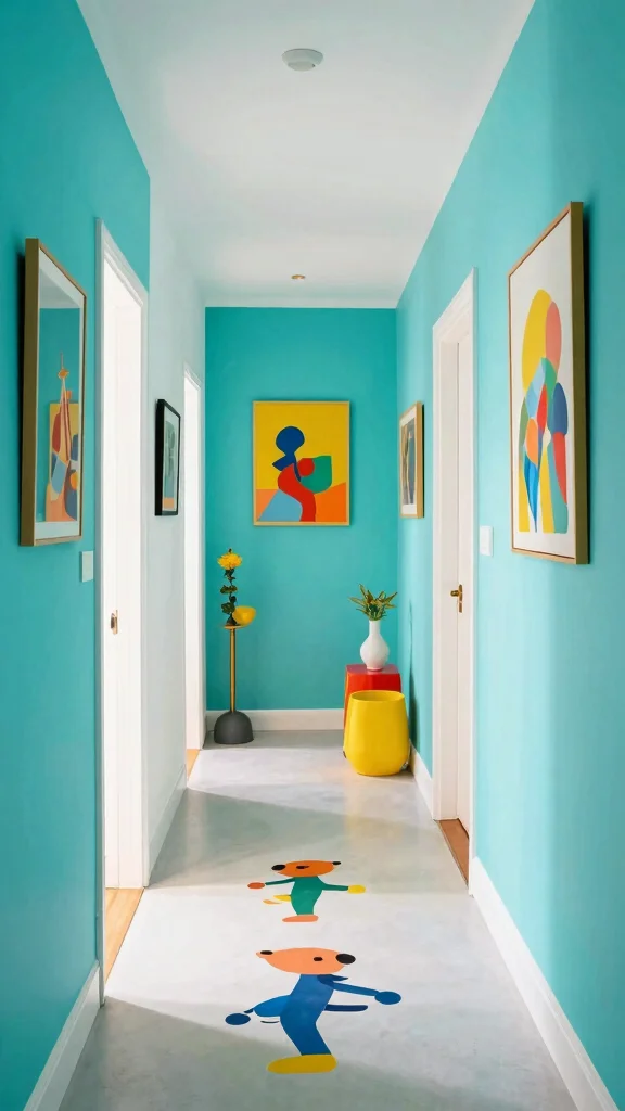 11 Hallway and Stairs Paint Color Ideas for a Cohesive Beautiful Flow - 8. Refreshing Turquoise for a Splash of Fun 1