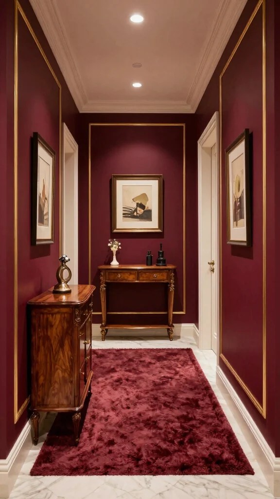 11 Hallway and Stairs Paint Color Ideas for a Cohesive Beautiful Flow - 9. Deep Burgundy for Richness and Warmth 1