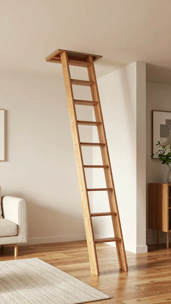 11 Pull-Down Attic Door Concepts for a Space-Smart Stylish Access - 1. Sleek Wooden Ladder with a Modern Twist 1
