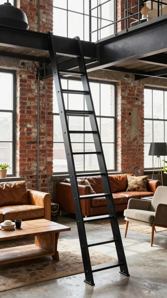 11 Pull-Down Attic Door Concepts for a Space-Smart Stylish Access - 2. Chic Metal Ladder for Industrial Vibes 1