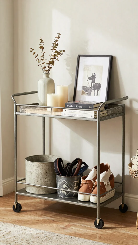 11 Small-Space Entryway Nook Ideas for a Compact Clever Corner - 8. Stylish Entryway Cart 1