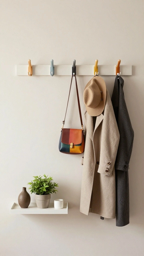 11 Small-Space Entryway Organization Ideas That Maximize Every Inch - 1. Utilize Vertical Storage with Wall Hooks 1