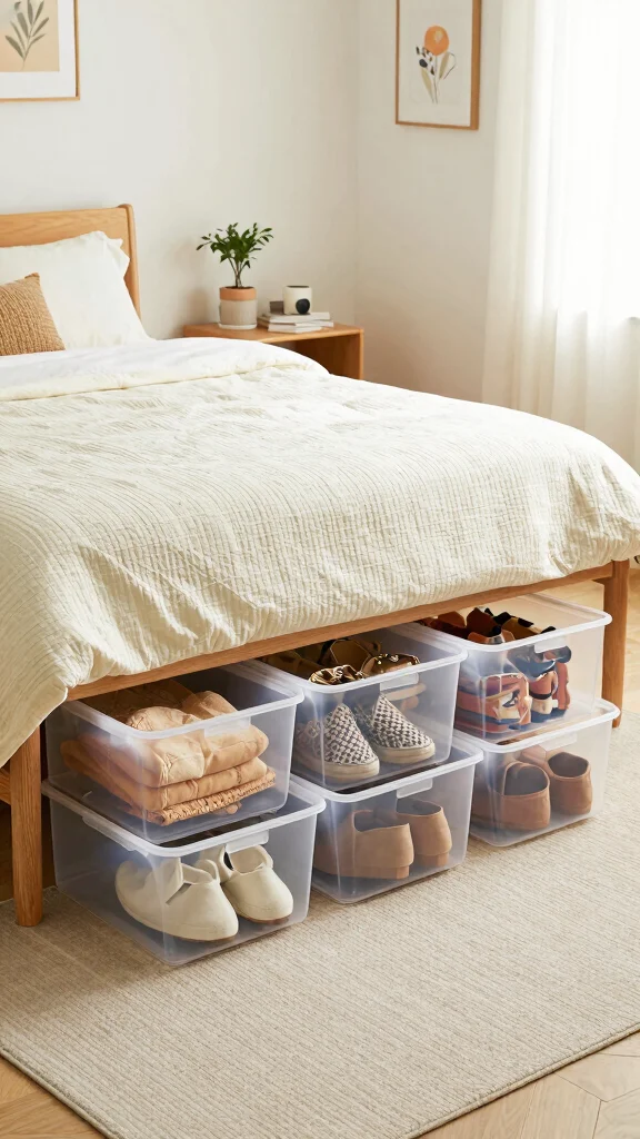 11 Small-Space Entryway Organization Ideas That Maximize Every Inch - 5. Use Under-Bed Storage Bins 1