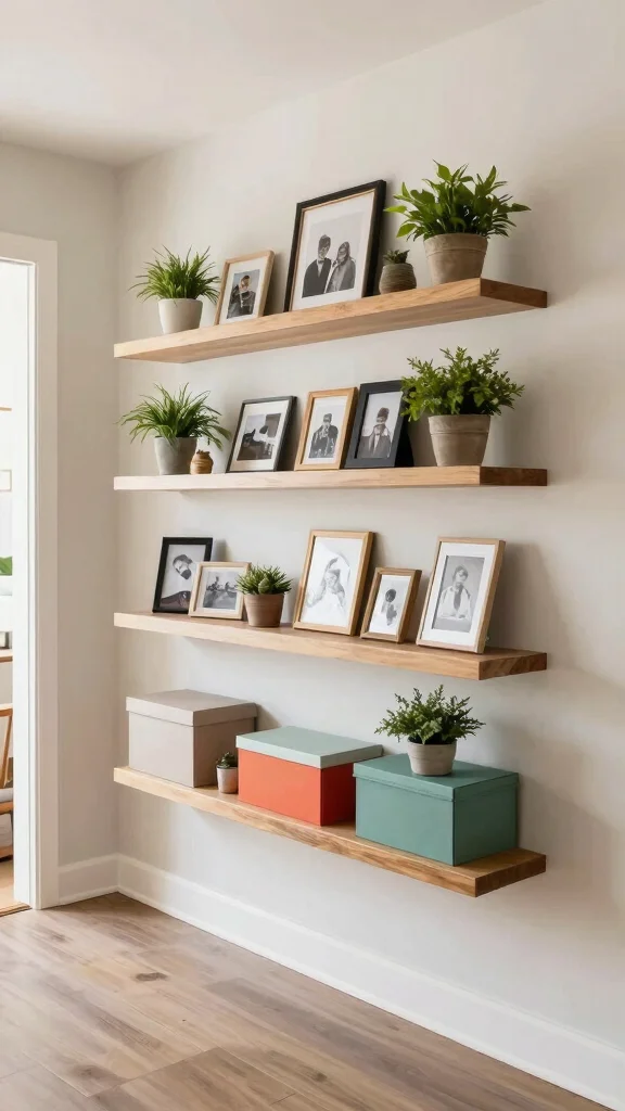 11 Small-Space Entryway Organization Ideas That Maximize Every Inch - 8. Floating Shelves for Decor and Function 1