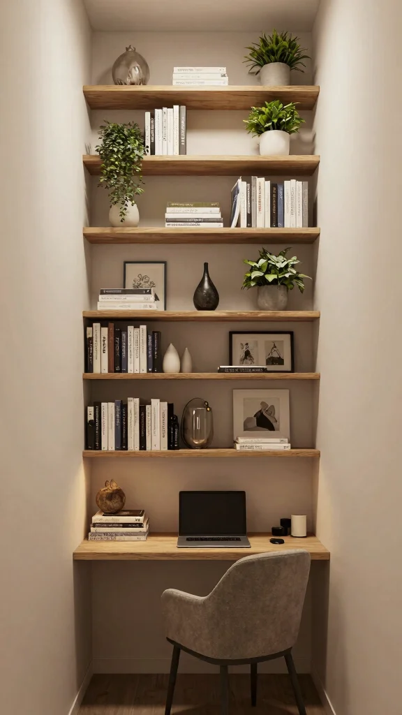 11 Small-Space Hallway Office Ideas for a Compact Functional Workspace - 4. Utilize Vertical Space 1