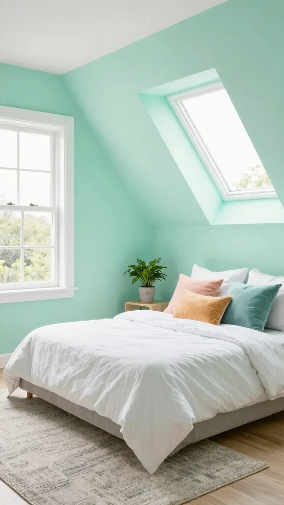 12 Attic Bedroom Paint Ideas for a Beautiful Calming Top-Floor Color - 10. Fresh Mint Green 1